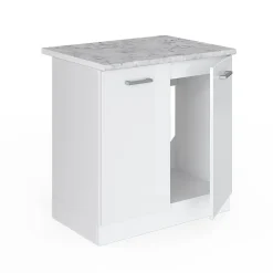 Vicco Meuble bas pour lévier Blanc Haute brillance 80cm avec portes, avec PT