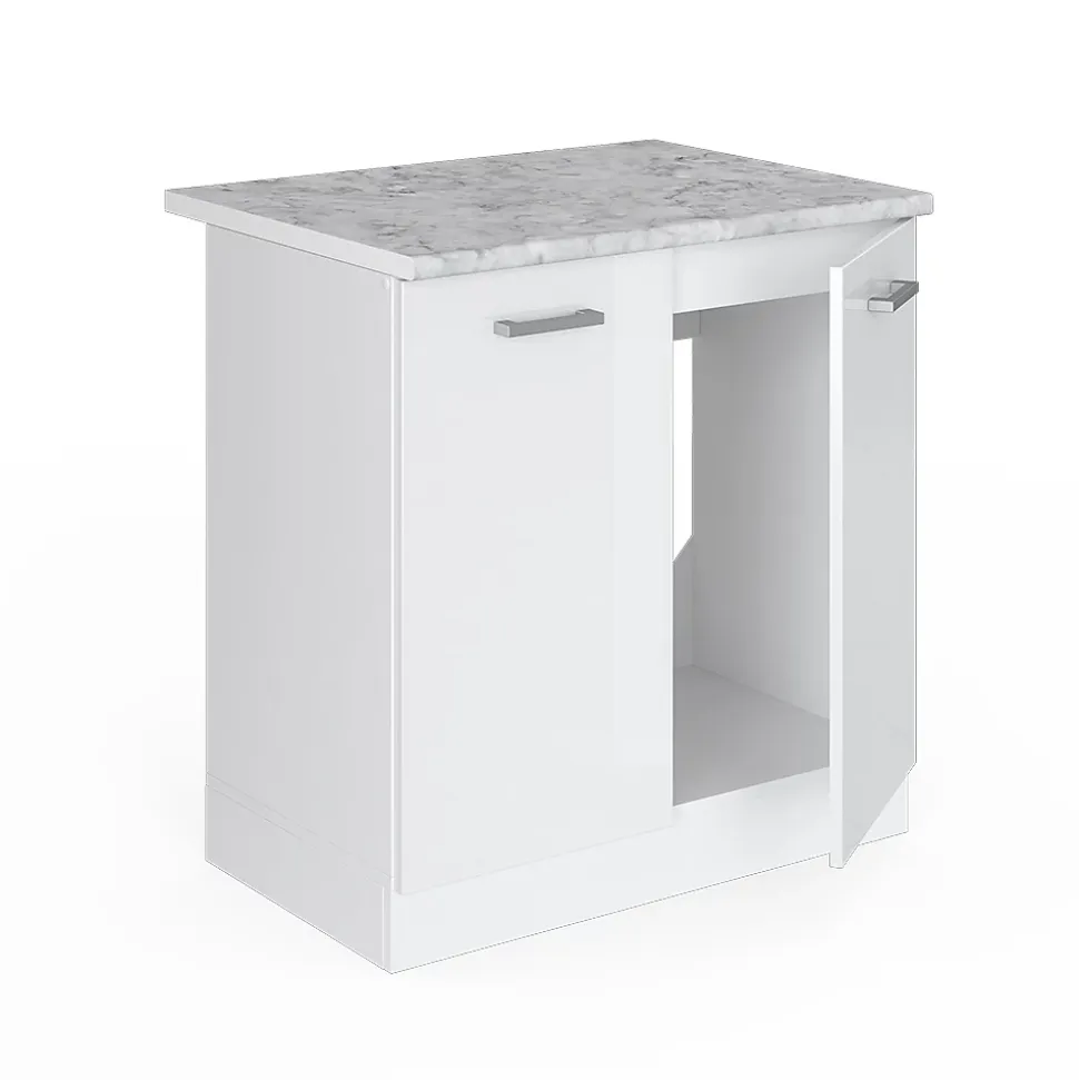 Vicco Meuble bas pour lévier Blanc Haute brillance 80cm avec portes, avec PT