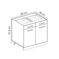 Vicco Meuble bas universel Noir Haute brillance 80cm avec tiroirs et portes, avec PT