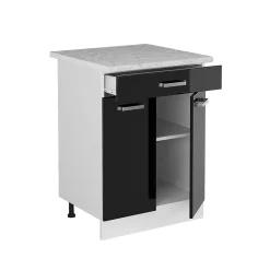 Vicco Meuble bas universel Noir Haute brillance 60cm avec tiroirs