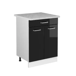 Vicco Meuble bas universel Noir Haute brillance 60cm avec tiroirs