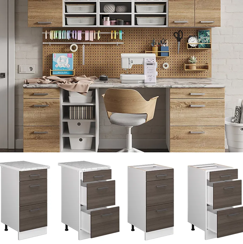 Vicco Meuble bas universel Gris 40cm avec tiroirs, sans PT