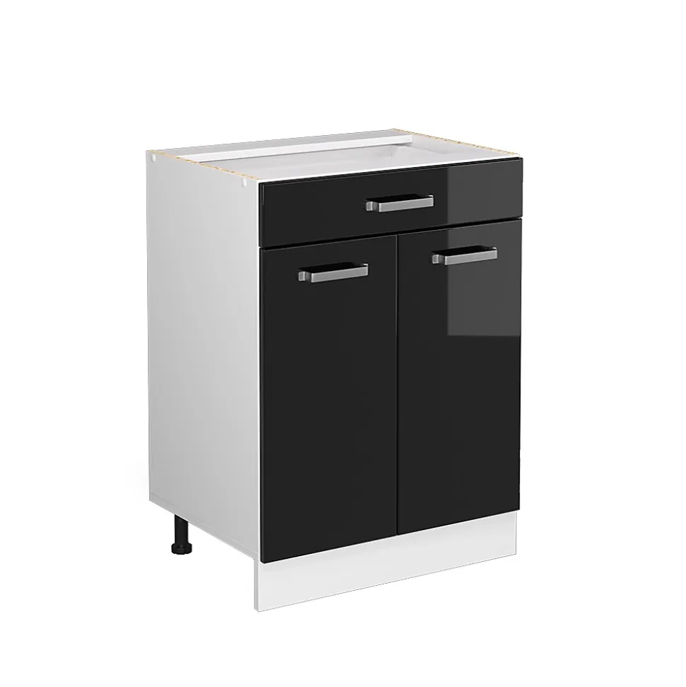 Vicco Meuble bas universel Noir Haute brillance 60cm avec tiroirs, sans PT
