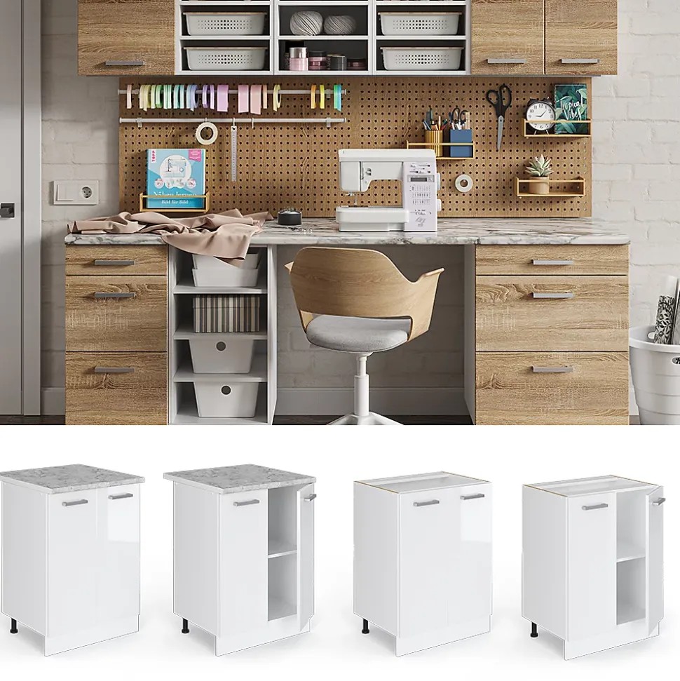 Vicco Meuble bas universel Blanc Haute brillance 60cm avec portes, sans PT