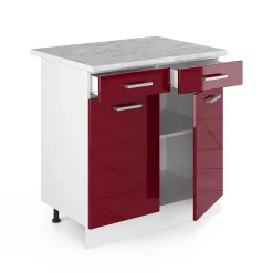 Vicco Meuble bas universel Rouge bordeaux Haute brillance 80cm avec tiroirs et portes, avec PT