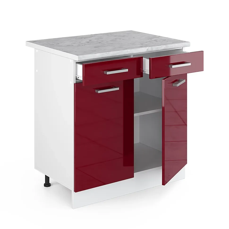 Vicco Meuble bas universel Rouge bordeaux Haute brillance 80cm avec tiroirs et portes, avec PT