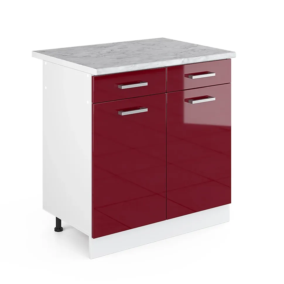 Vicco Meuble bas universel Rouge bordeaux Haute brillance 80cm avec tiroirs et portes, avec PT