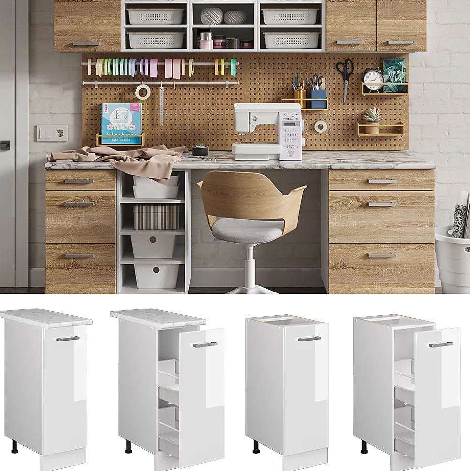 Vicco Meuble bas universel Blanc Haute brillance 30cm avec porte, sans PT