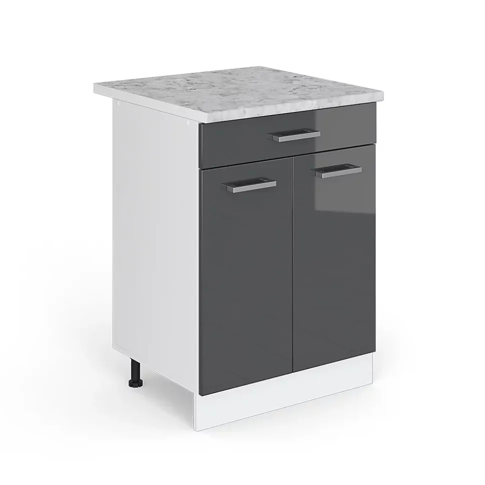 Vicco Meuble bas universel Anthracite Haute brillance 60cm avec tiroirs