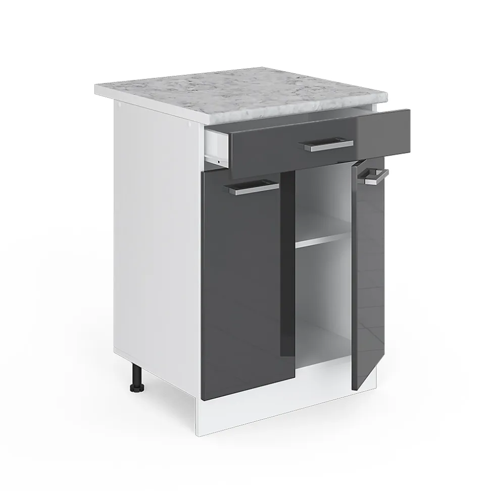 Vicco Meuble bas universel Anthracite Haute brillance 60cm avec tiroirs