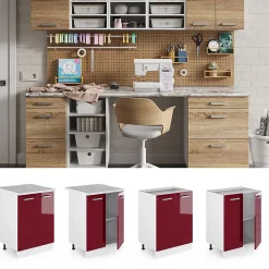 Vicco Meuble bas universel Rouge bordeaux Haute brillance 60cm avec portes, sans PT