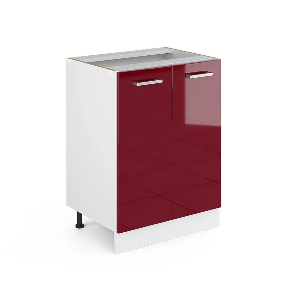 Vicco Meuble bas universel Rouge bordeaux Haute brillance 60cm avec portes, sans PT