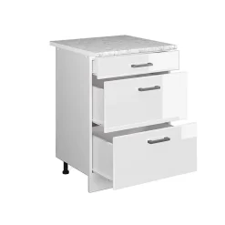 Vicco Meuble bas universel Blanc Haute brillance 60cm avec tiroirs