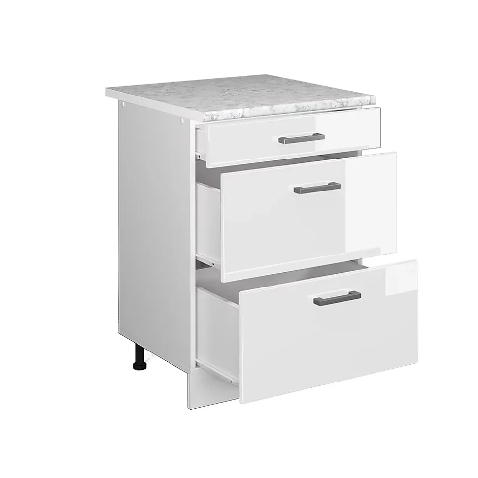 Vicco Meuble bas universel Blanc Haute brillance 60cm avec tiroirs