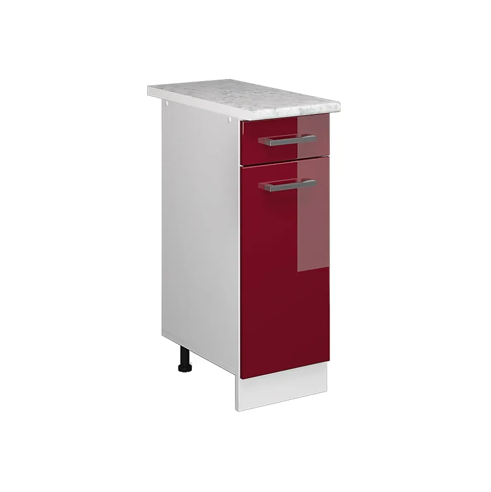 Vicco Meuble bas universel Rouge bordeaux Haute brillance 30cm avec tiroir, avec PT