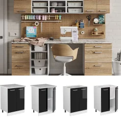 Vicco Meuble bas universel Noir Haute brillance 60cm avec portes, sans PT