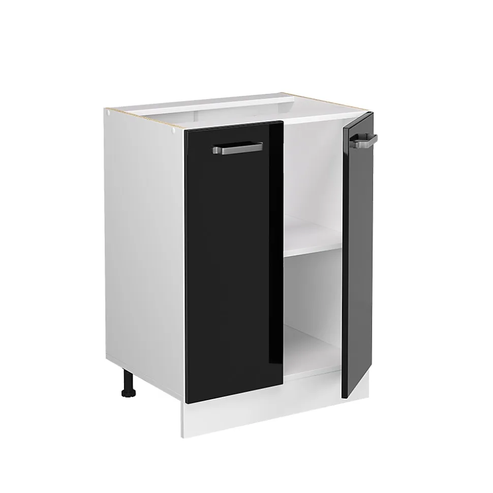 Vicco Meuble bas universel Noir Haute brillance 60cm avec portes, sans PT