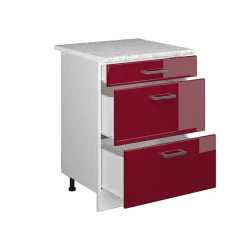 Vicco Meuble bas universel Rouge bordeaux Haute brillance 60cm avec tiroirs