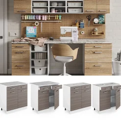 Vicco Meuble bas universel Gris 80cm avec tiroirs et portes, avec PT