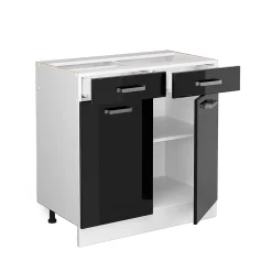 Vicco Meuble bas universel Noir Haute brillance 80cm avec tiroirs et portes, sans PT