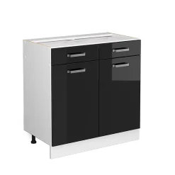 Vicco Meuble bas universel Noir Haute brillance 80cm avec tiroirs et portes, sans PT