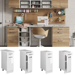 Vicco Meuble bas universel Blanc Haute brillance 30cm avec tiroir, sans PT