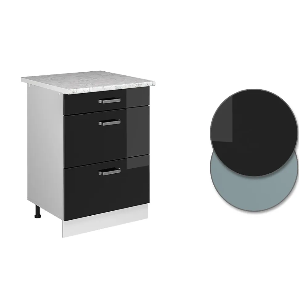 Vicco Meuble bas universel Noir Haute brillance 60cm avec tiroirs