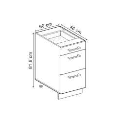 Vicco Meuble bas universel Noir Haute brillance 60cm avec tiroirs