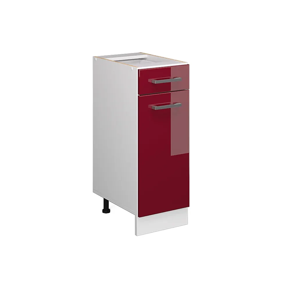 Vicco Meuble bas universel Rouge bordeaux Haute brillance 30cm avec tiroir, sans PT