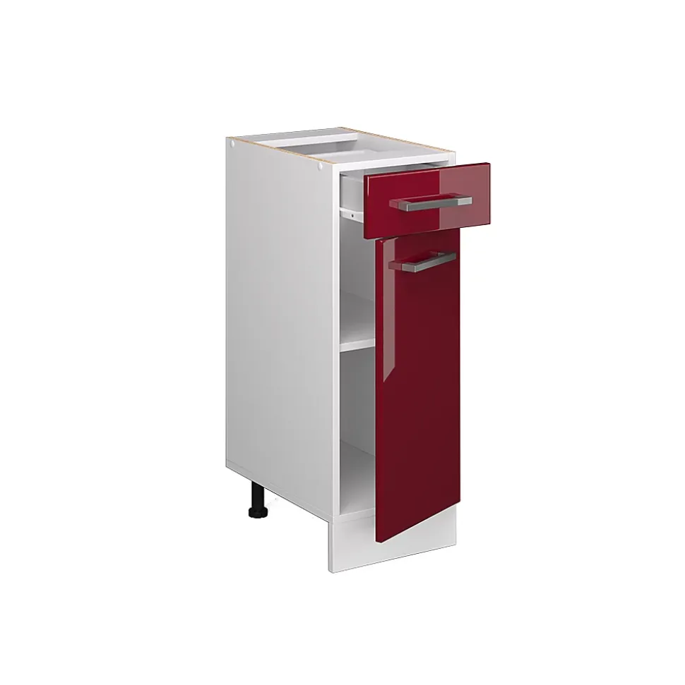 Vicco Meuble bas universel Rouge bordeaux Haute brillance 30cm avec tiroir, sans PT