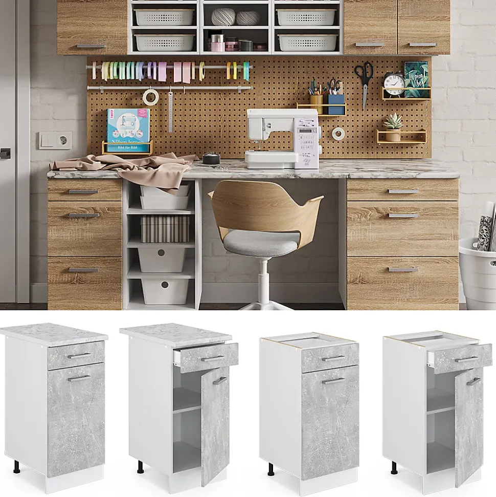 Vicco Meuble bas universel Béton 40cm avec tiroir, sans PT