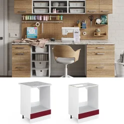 Vicco Meuble bas universel Rouge bordeaux Haute brillance 60cm avec grande niche, sans PT