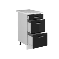 Vicco Meuble bas universel Noir Haute brillance 40cm avec tiroirs