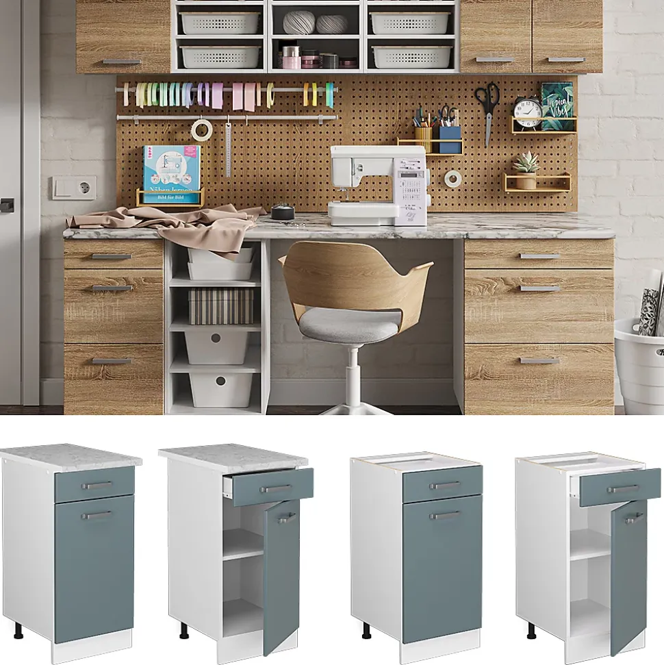 Vicco Meuble bas universel Bleu-gris 40cm avec tiroir, sans PT
