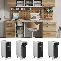 Vicco Meuble bas universel Noir Haute brillance 30cm avec tiroir, sans PT