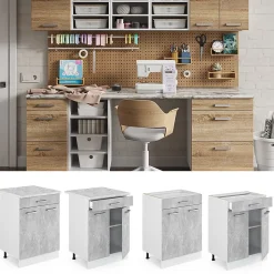 Vicco Meuble bas universel Béton 60cm avec tiroirs, sans PT