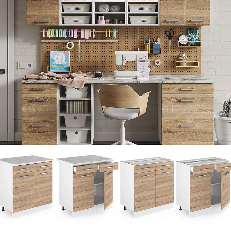 Vicco Meuble bas universel Sonoma 80cm avec tiroirs et portes, sans PT