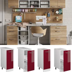 Vicco Meuble bas universel Rouge bordeaux Haute brillance 30cm avec porte, avec PT