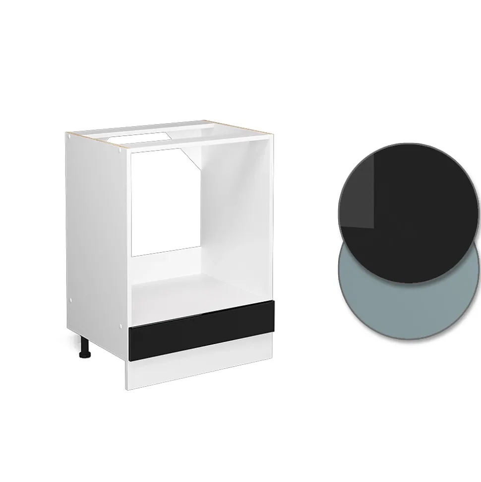 Vicco Meuble bas universel Noir Haute brillance 60cm avec grande niche, sans PT