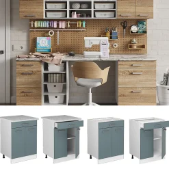 Vicco Meuble bas universel Bleu-gris 60cm avec tiroirs, sans PT