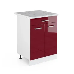 Vicco Meuble bas universel Rouge bordeaux Haute brillance 60cm avec tiroirs