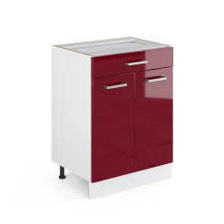 Vicco Meuble bas universel Rouge bordeaux Haute brillance 60cm avec tiroirs, sans PT