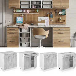 Vicco Meuble bas universel Béton 80cm avec tiroirs et portes, avec PT