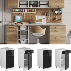 Vicco Meuble bas universel Noir Haute brillance 40cm avec tiroir, sans PT
