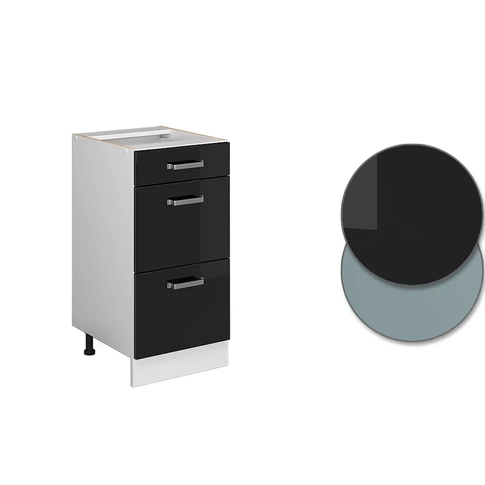 Vicco Meuble bas universel Noir Haute brillance 40cm avec tiroirs, sans PT