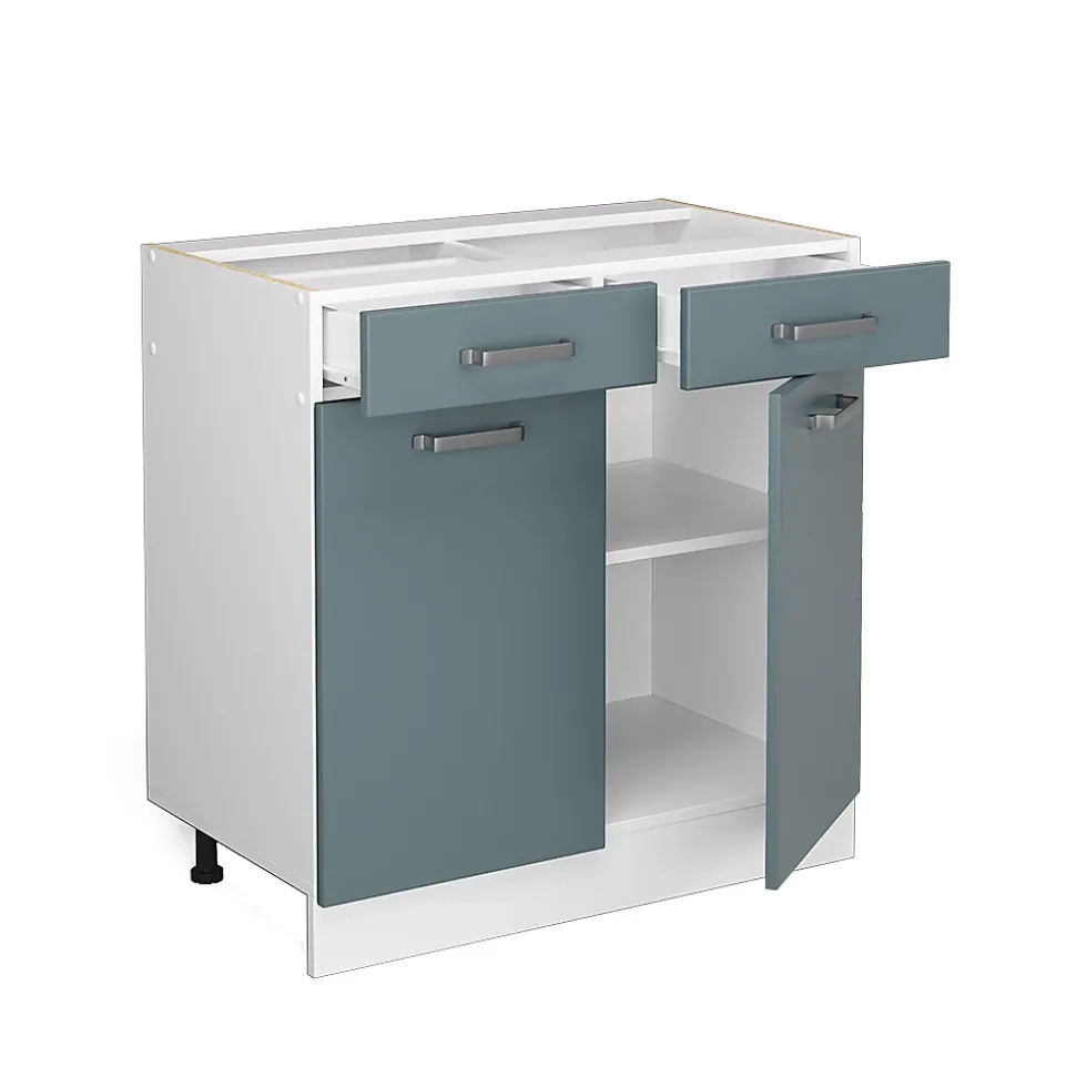 Vicco Meuble bas universel Bleu-gris 80cm avec tiroirs et portes, sans PT