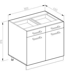 Vicco Meuble bas universel Béton 80cm avec tiroirs et portes, sans PT