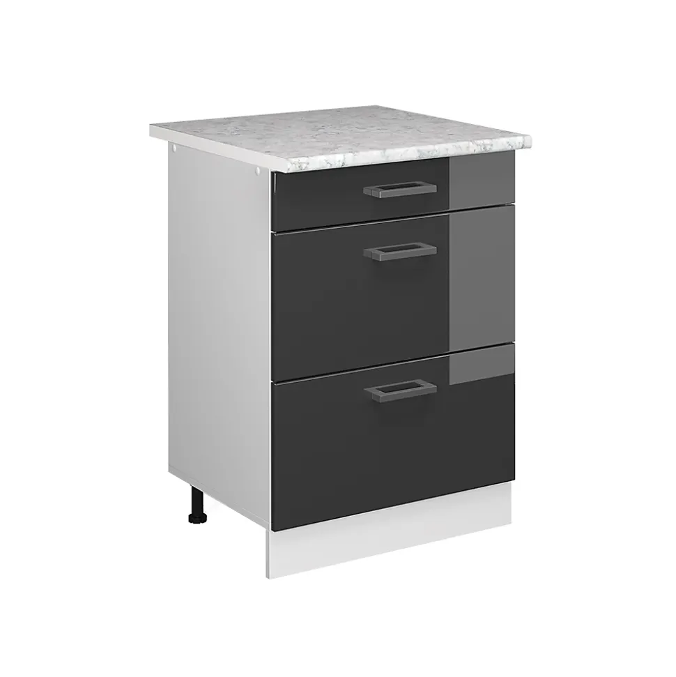 Vicco Meuble bas universel Anthracite Haute brillance 60cm avec tiroirs