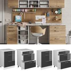 Vicco Meuble bas universel Anthracite Haute brillance 60cm avec tiroirs