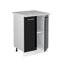 Vicco Meuble bas universel Noir Haute brillance 60cm avec portes, avec PT